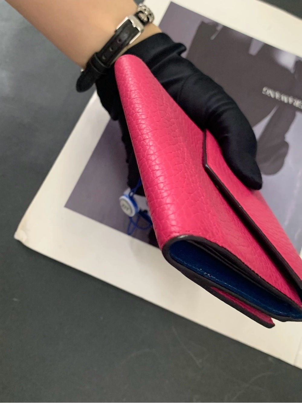 Christian Dior Pink & Navy Pebbled Leather Compact Wallet - Picture 8 of 11